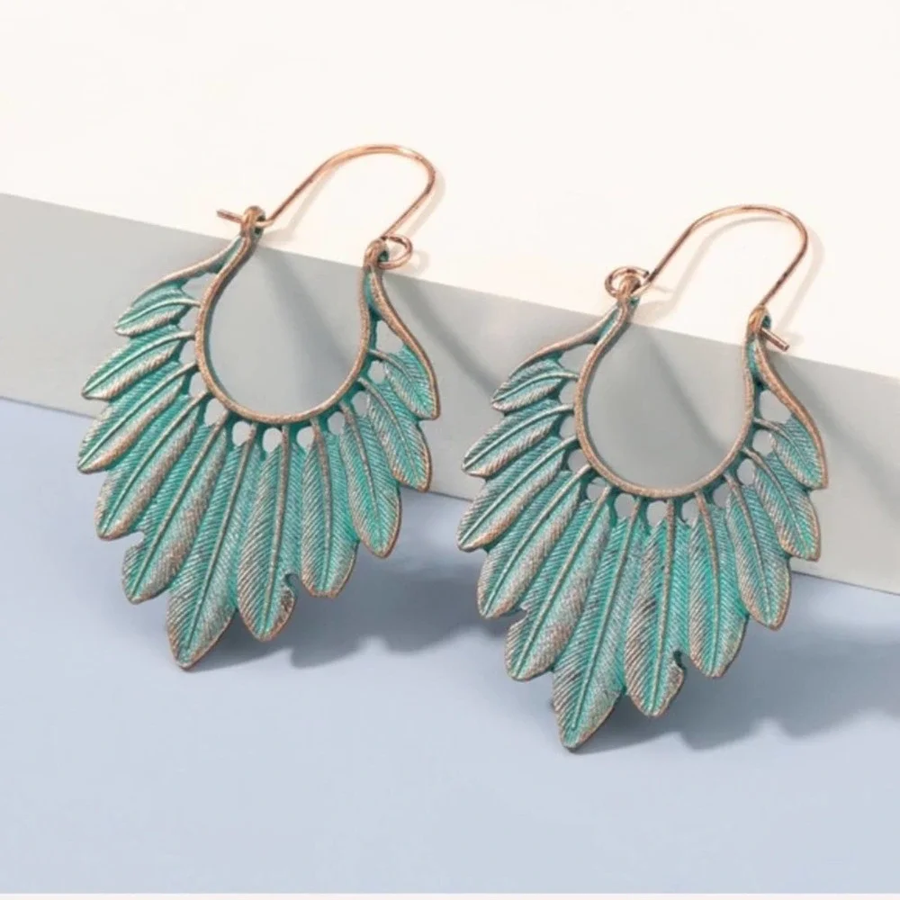 Boho Festival Turquoise Feather Earrings B0040 - Picture 11 of 13